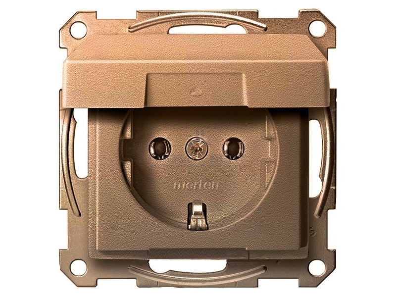 Розетка c/з с крышкой Merten System Design Античная латунь