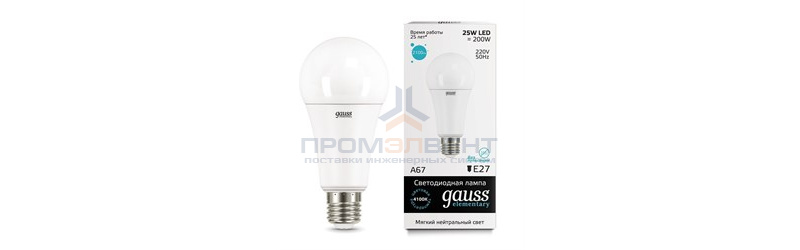 Лампа Gauss Elementary A67 25W 2150lm 6500K E27 LED 1/10/50