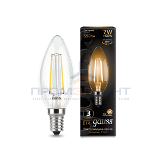 Лампа Gauss Filament Свеча 7W 550lm 2700К Е14 LED 1/10/50