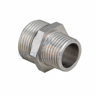 Ниппель латунный резьбовой переходной STOUT - 1/2" x 1/4" (никелированный)