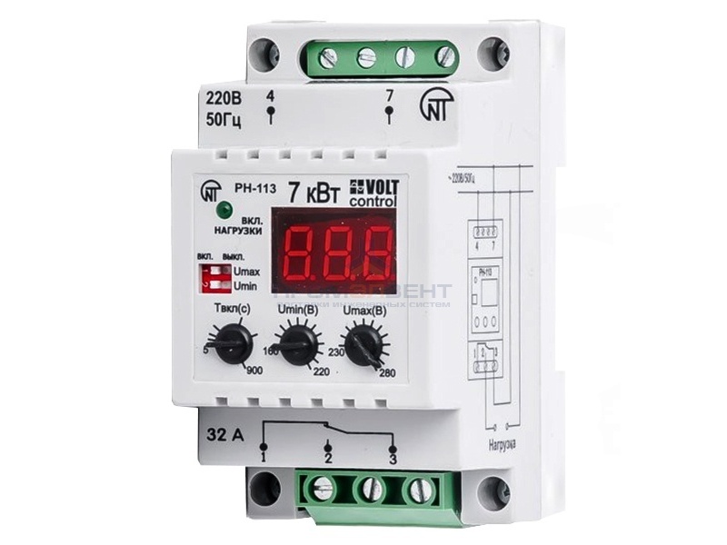 Однофазное реле контроля напряжения РН-113 32А на DIN-рейку