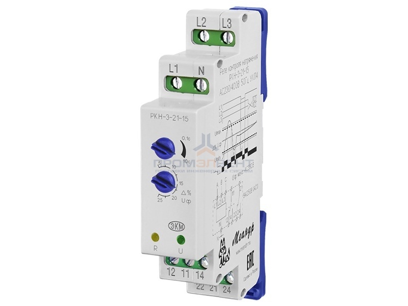 Трехфазное реле контроля напряжения РКН-3-21-15 АС230В/AC400В УХЛ4 асимметричная регулировка порогов